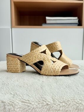 Caverley Bambi Beige Natural Raffia Mule Heel Sandals 40